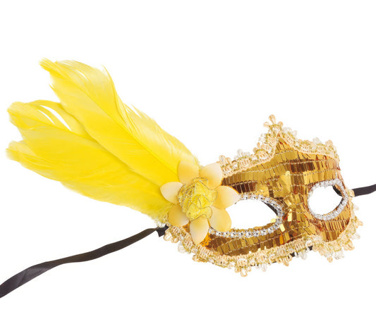GOLD MASK WITH FEATHER