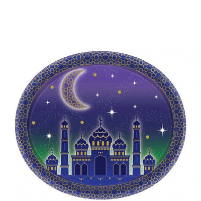 Eid Mubarak Oval Paper Plates 12in, (8Pcs)