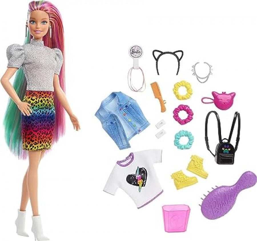 Leopard Rainbow Hair Blonde Doll with Color-Changing Hair