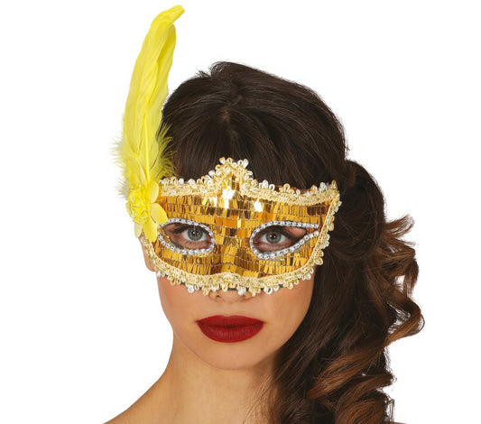 GOLD MASK WITH FEATHER