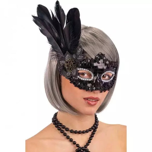 Black Mask With Flower And Feather