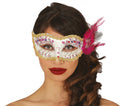WHITE WITH PINK FEATHER MASK (12022)