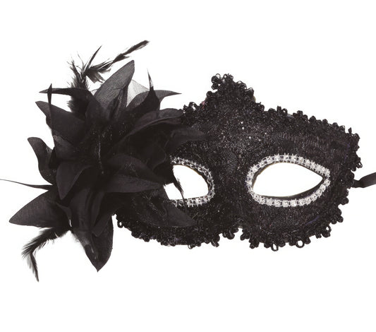BLACK MASK WITH FLOWERS