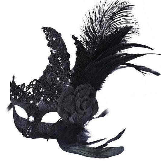 Black Mask With Flower And Feather