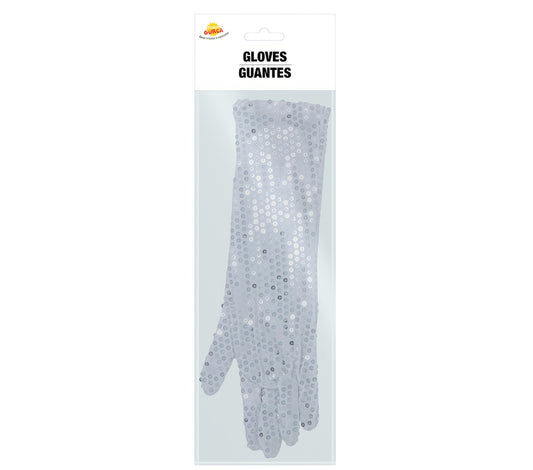 WHITE SEQUIN GLOVES 39 CMS HQ