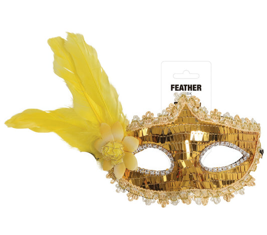 GOLD MASK WITH FEATHER