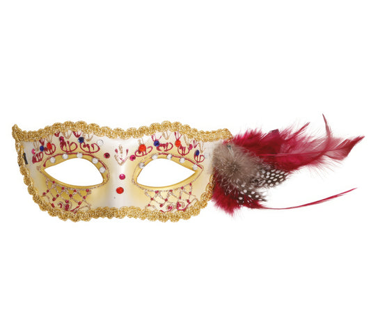 WHITE WITH PINK FEATHER MASK