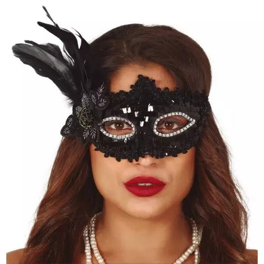 Black Mask With Flower And Feather