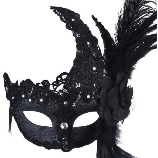 Black Mask With Flower And Feather