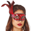 RED SEQUINS MASK WITH FEATHERS (12943)