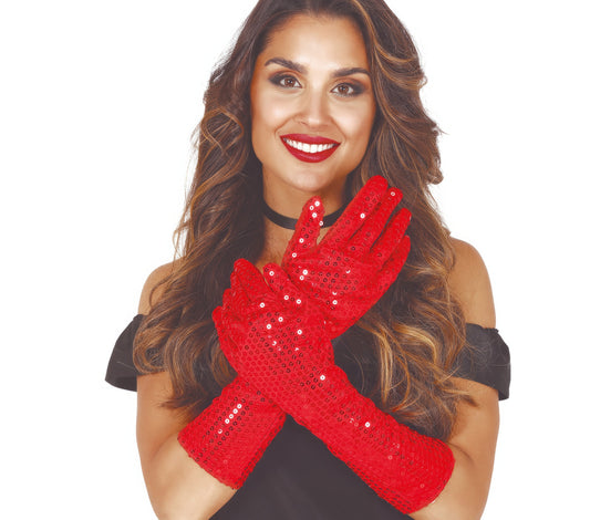RED SEQUIN GLOVES 39 CMS HQ