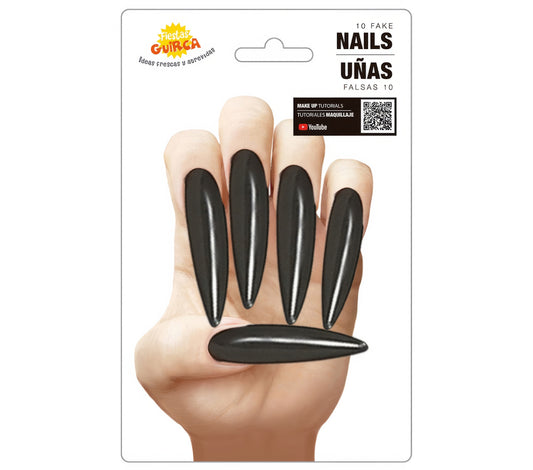 10 BLACK NAILS WITH ADHESIVE