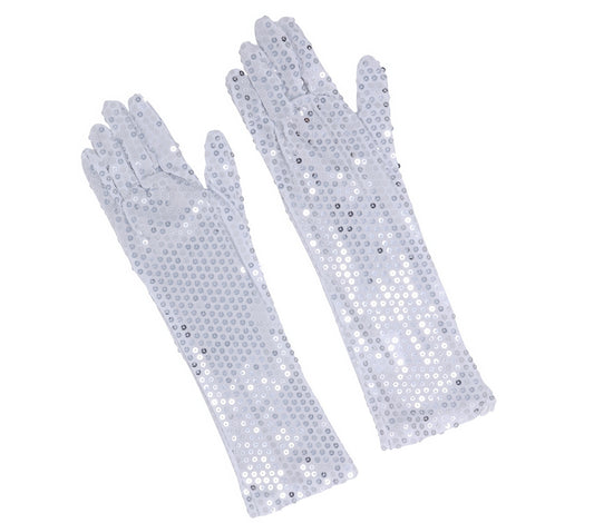 WHITE SEQUIN GLOVES 39 CMS HQ