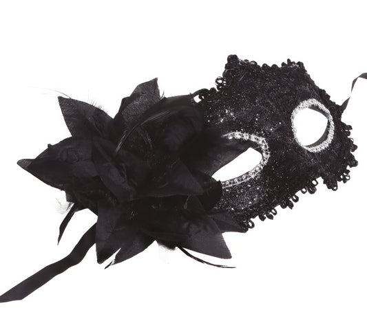 BLACK MASK WITH FLOWERS