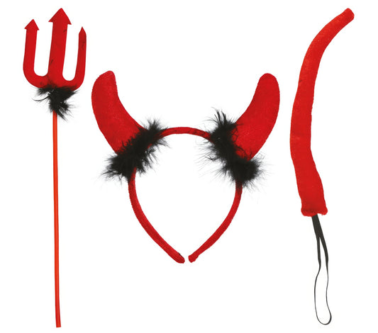 RED 3 PCS DEVIL SET: TIARA, TRIDENT, TAI